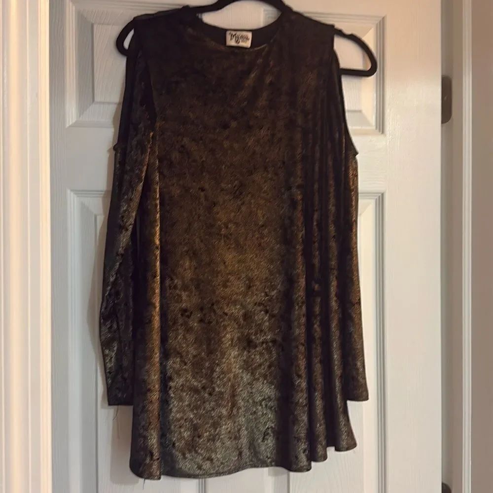 Show Me Your MuMu Party Dress - Gold Black Shimmer Velvety Dress - Size Small